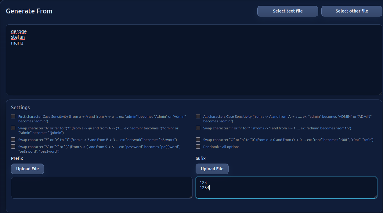 Wordlist Generator Input